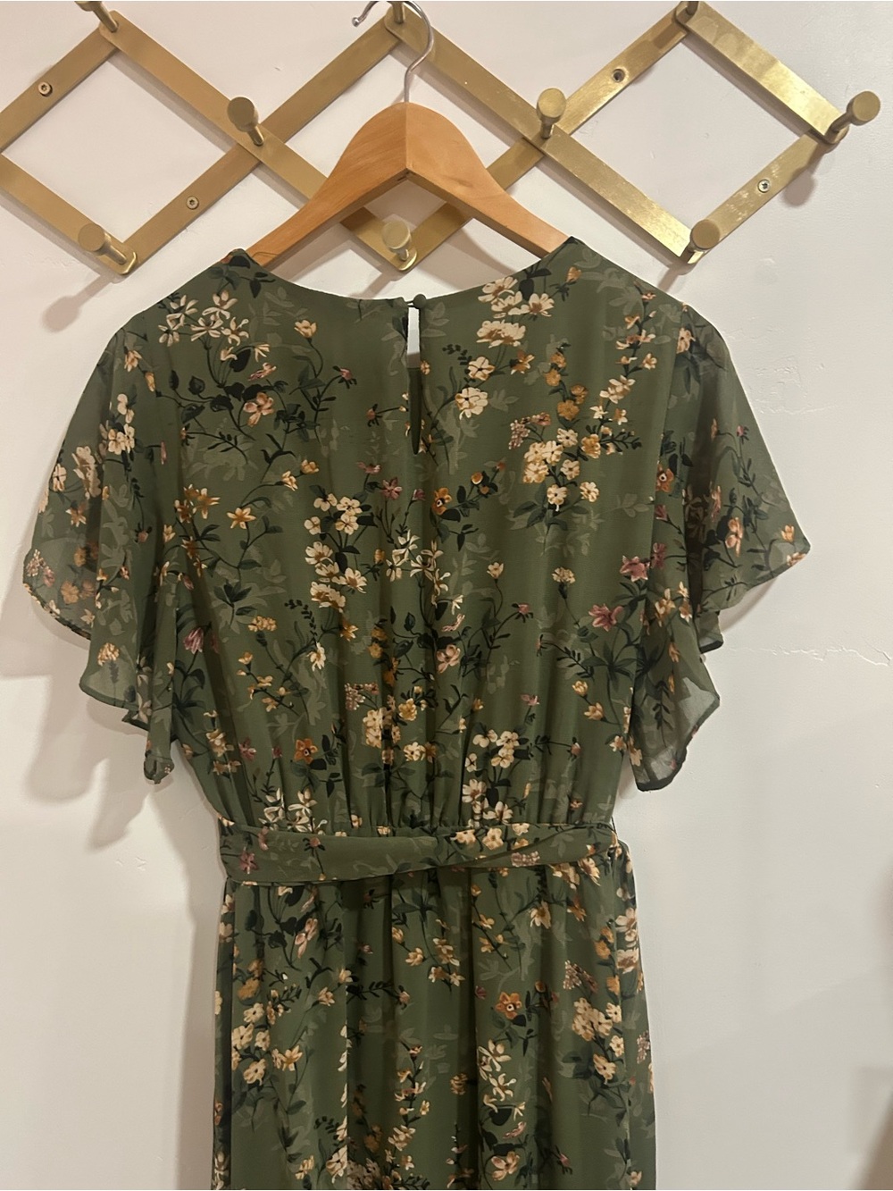 New!!! Baltic Born Olive Green Floral Midi Dress with Tie Waist - Picture 16 of 17